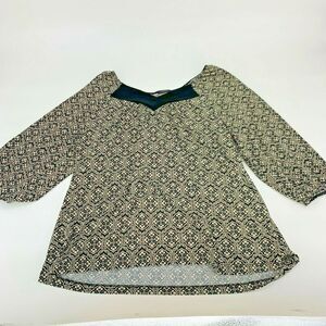 Perseption Women's Shirt Top Geometric Floral Print 3/4 Sleeves Size Medium